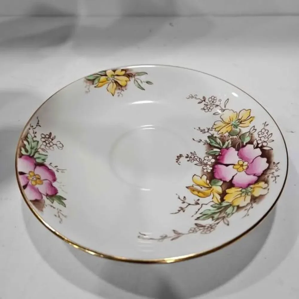 Adderley Vintage Bone China Floral Teacup and Saucer Set